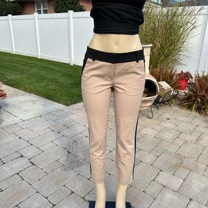 Ann Taylor Women's Khaki Black Tuxedo Stripe Signature Trouser Pants Size 6